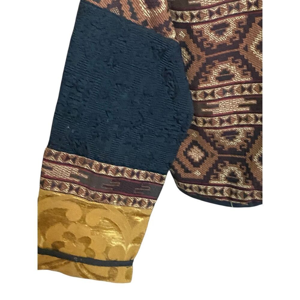 Vintage Flashback Ethnic Boho Patchwork Jacket Gold Black Maroon Southwestern M/ - Picture 3 of 6